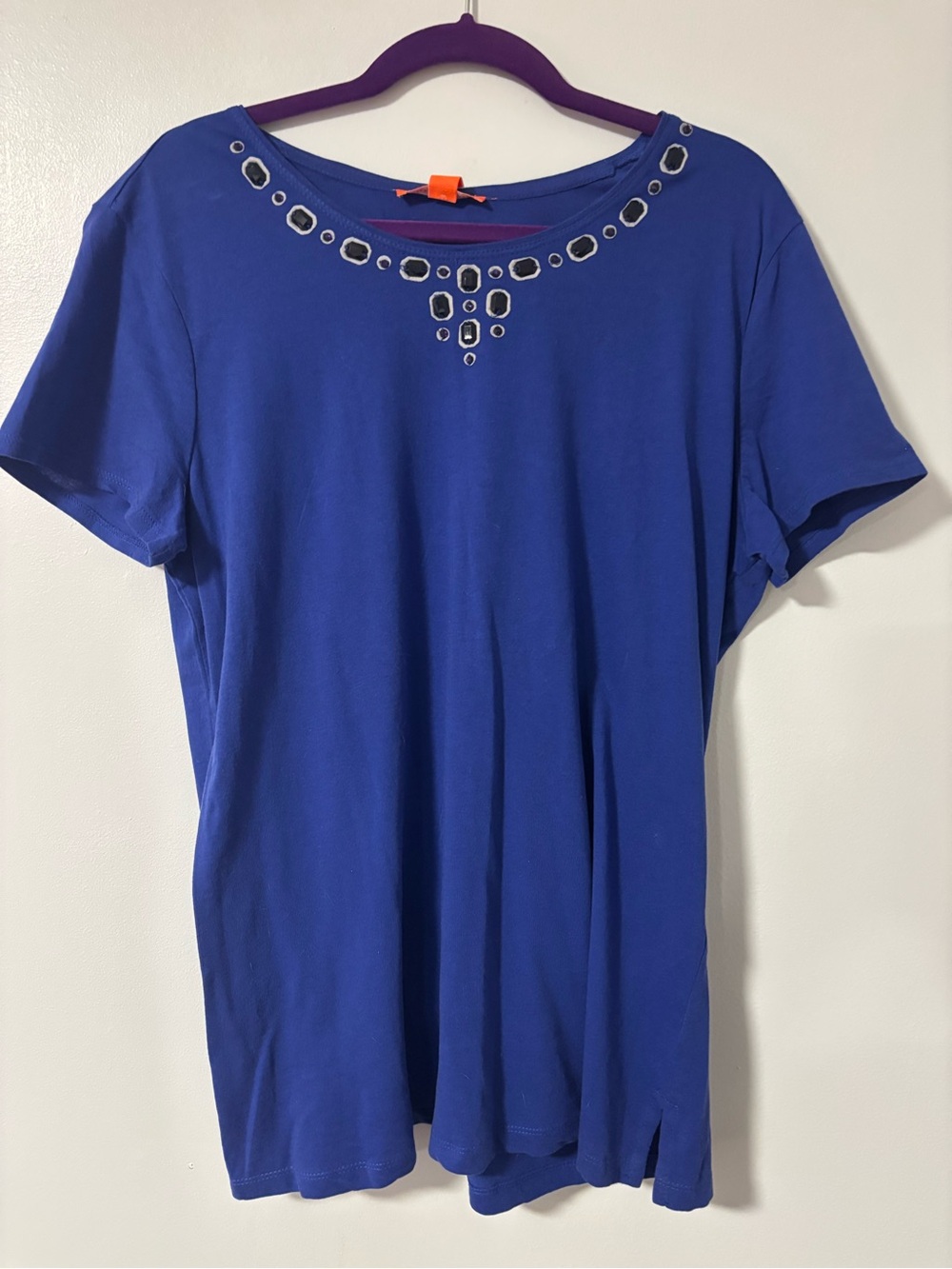 Joe Fresh Royal Blue Short Sleeve Jewel Detail Crew Neck Size Large